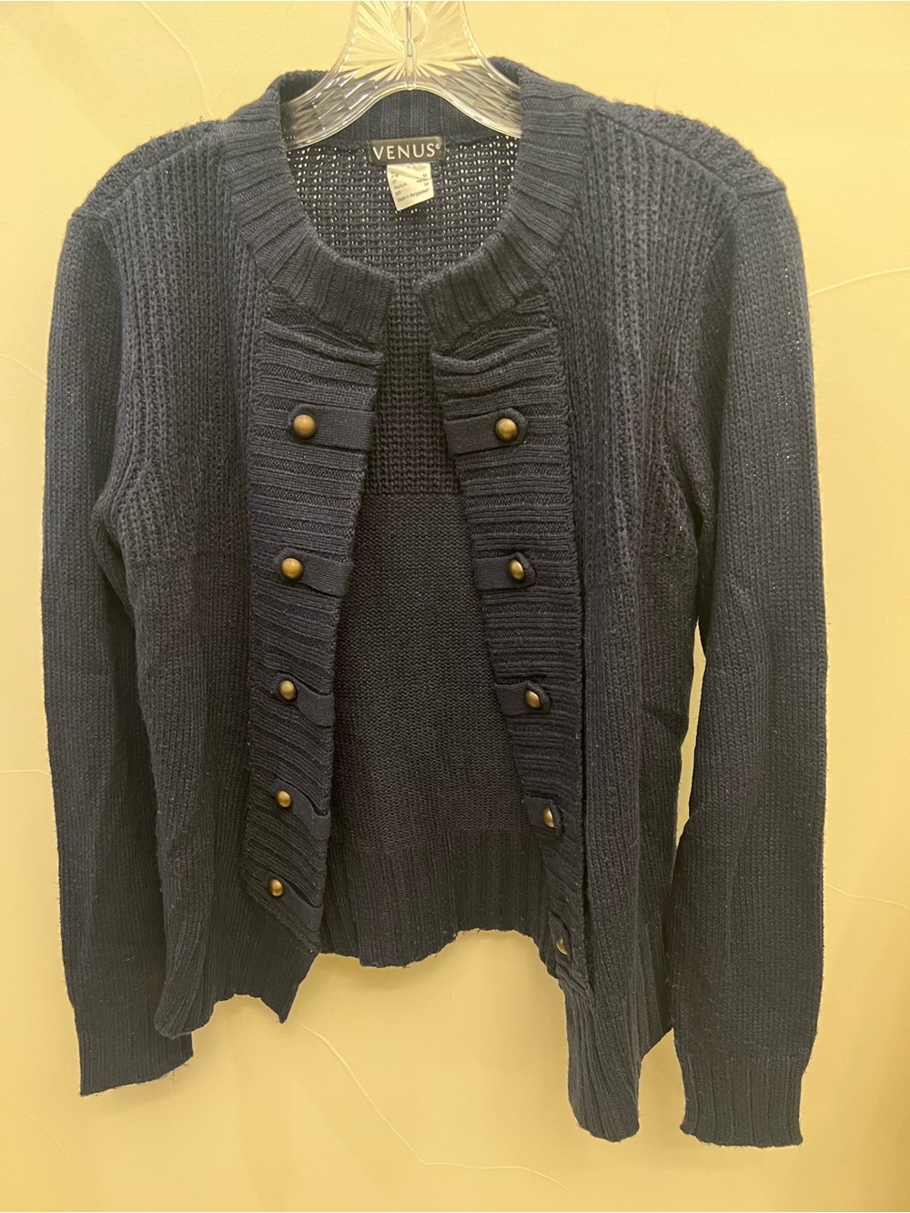 VENUS Navy Double-Row Button Ribbed Cardigan - Picture 3 of 3
